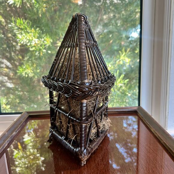 Vintage Wicker Birdhouse with Moss Fill – Hinged Opening – 11” Tall - Picture 8 of 15
